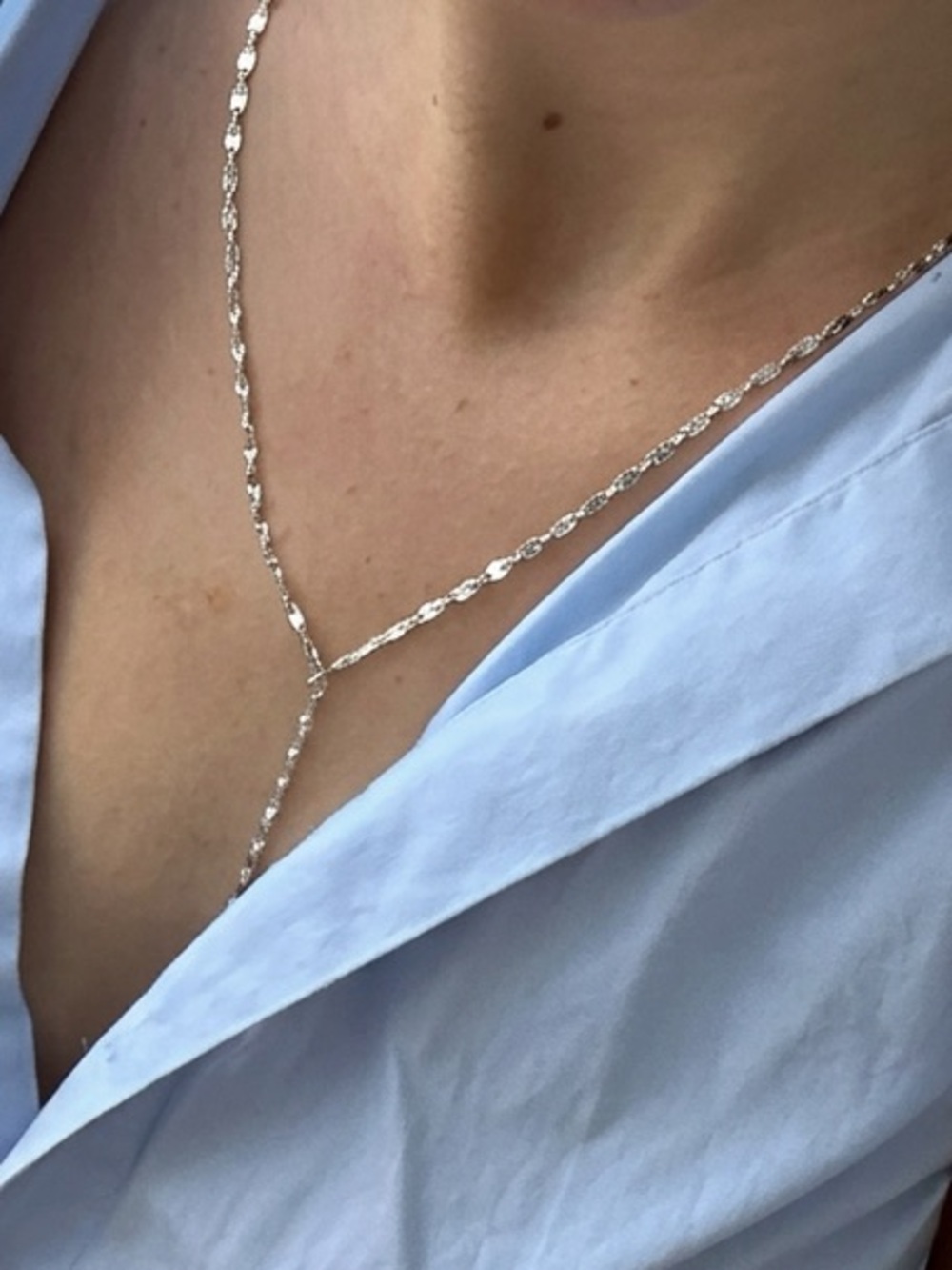 Real 14k White Gold Minimalist Marquise Lariat Necklace Fine Jewelry Celebrity